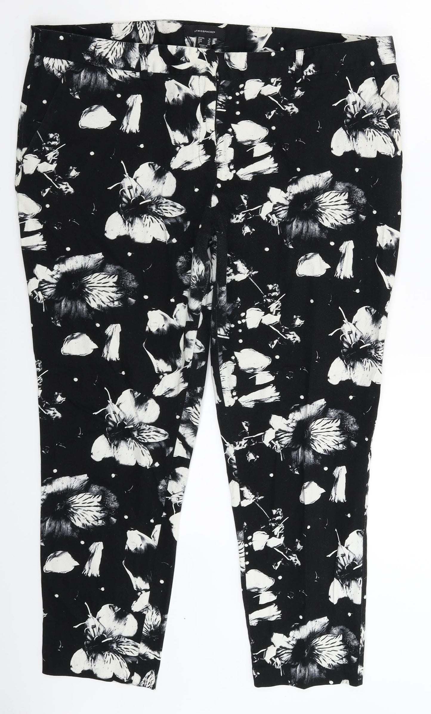 Atmosphere Womens Black Floral  Chino Trousers Size 16 L26 in