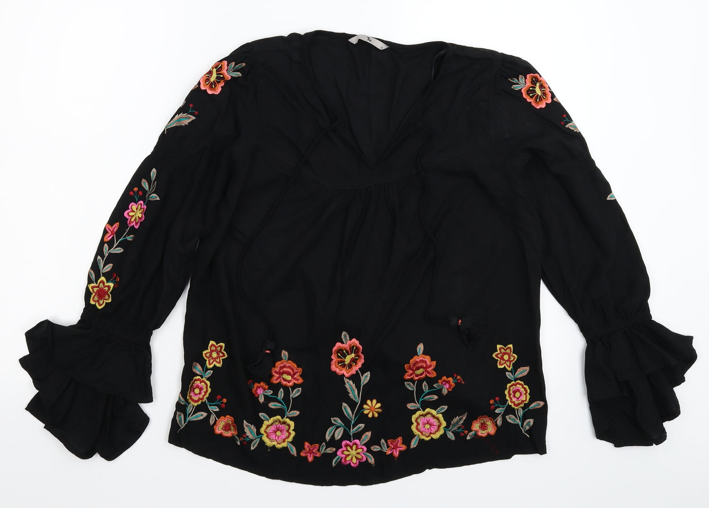 TU Womens Black Floral  Basic Blouse Size 10