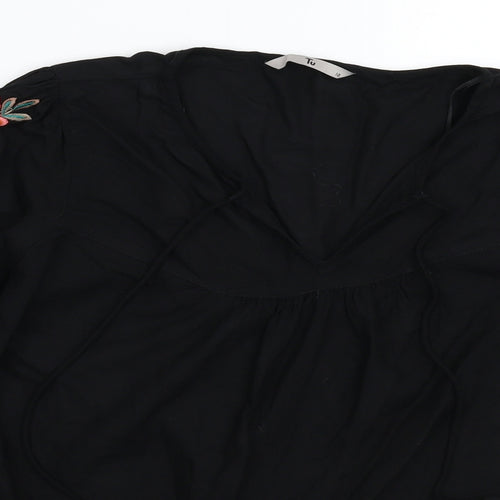 TU Womens Black Floral  Basic Blouse Size 10