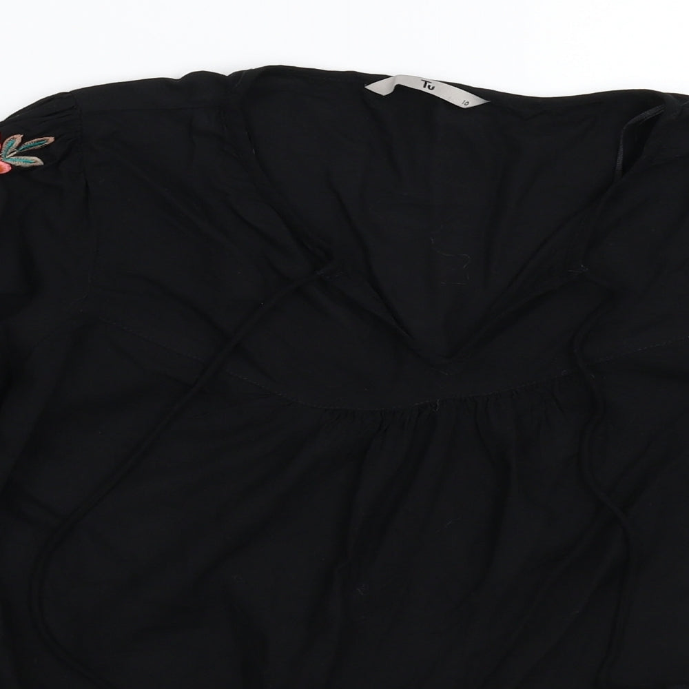 TU Womens Black Floral  Basic Blouse Size 10