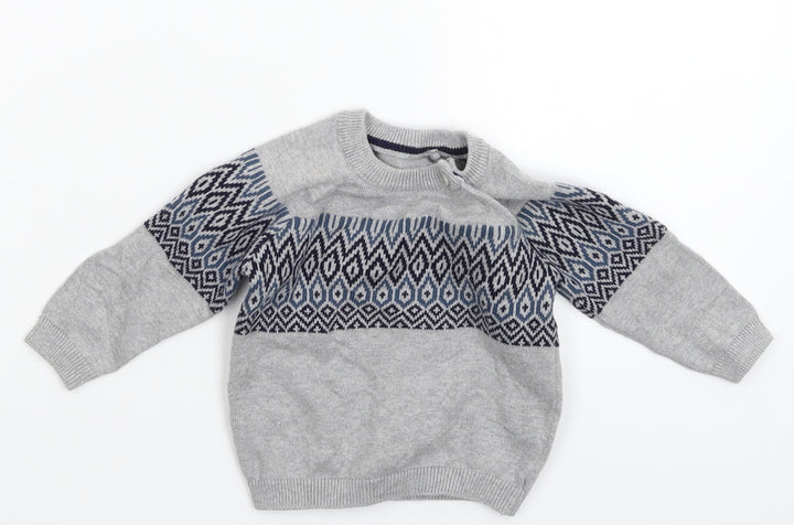 TU Baby Grey Geometric Knit Pullover Jumper Size 3-6 Months