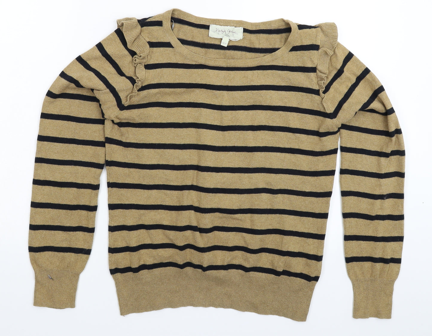Vintage Couture Womens Beige Striped Knit Pullover Jumper Size 12