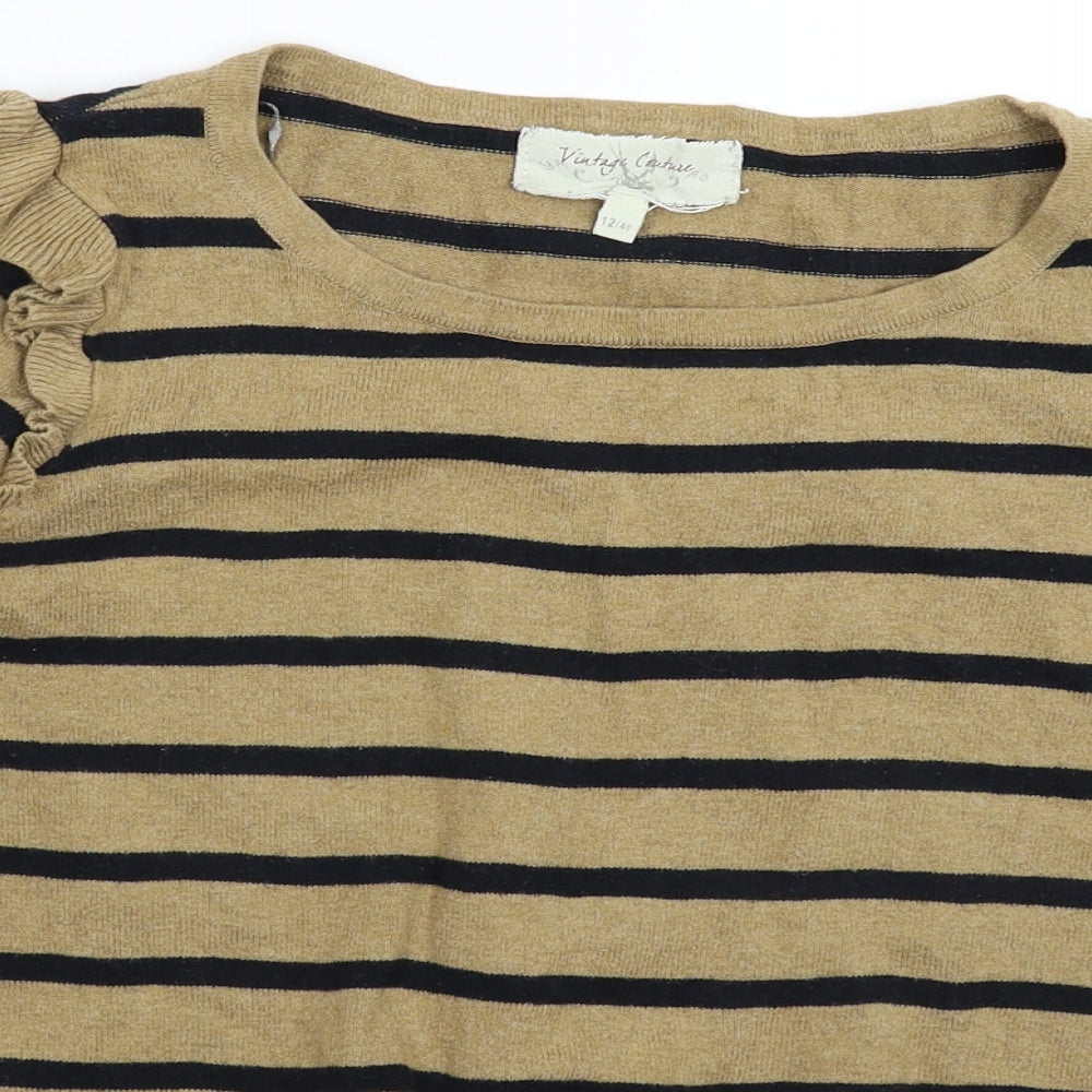 Vintage Couture Womens Beige Striped Knit Pullover Jumper Size 12