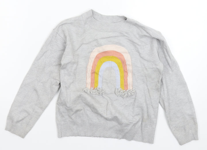 Preworn Girls Grey  Knit Pullover Jumper Size 6 Years