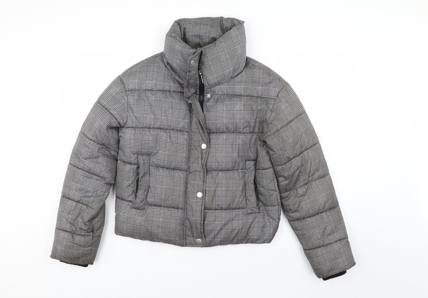 Primark Womens Grey Check  Puffer Jacket Coat Size 6