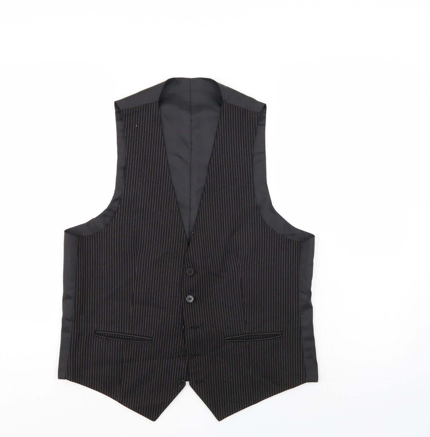 Preworn Mens Black Striped  Jacket Suit Waistcoat