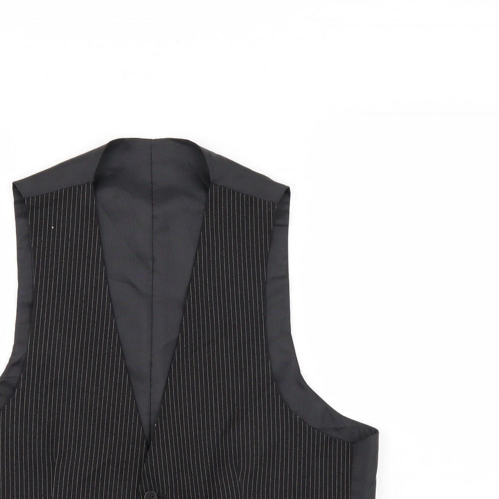 Preworn Mens Black Striped  Jacket Suit Waistcoat