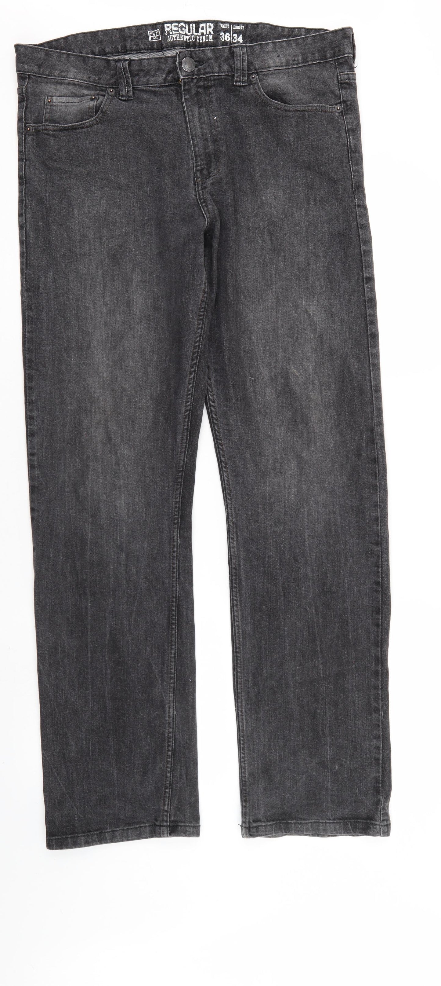 F&F Mens Grey  Denim Straight Jeans Size 36 L32 in