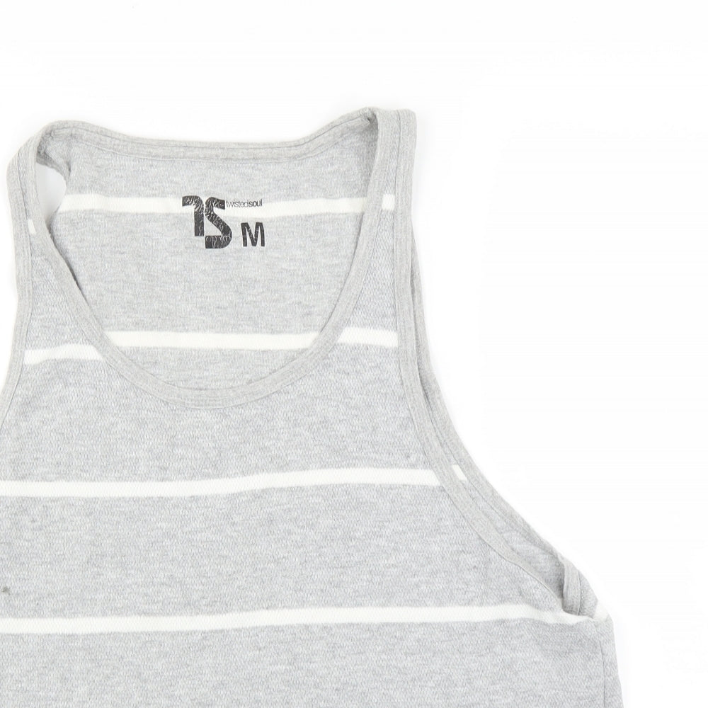Twisted Soul Mens Grey Striped  Basic Tank Size M