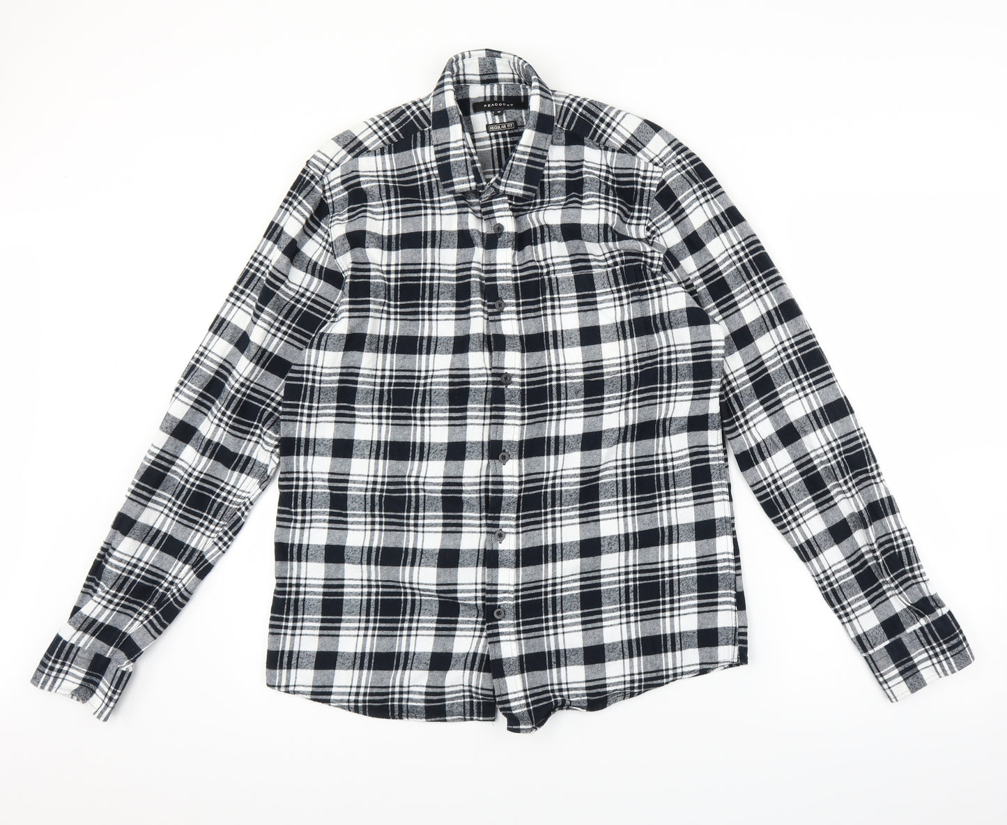 Peacocks Mens Grey Plaid Flannel  Button-Up Size M