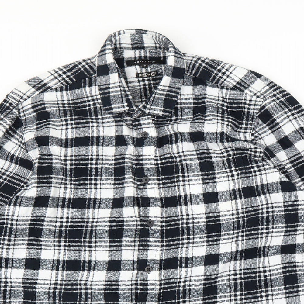 Peacocks Mens Grey Plaid Flannel  Button-Up Size M