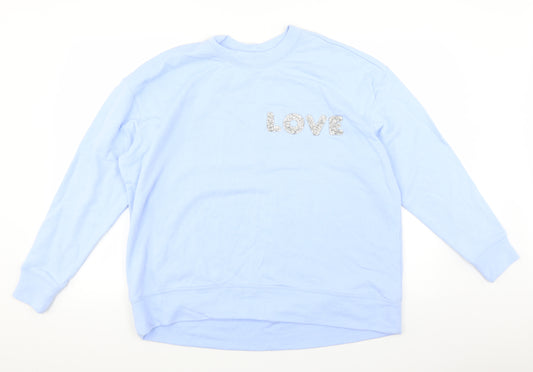 Front view of H&M women’s blue jumper, size L
