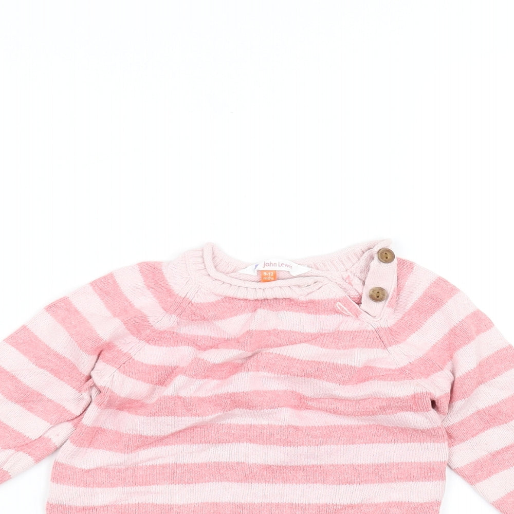 John Lewis Baby Pink Striped  Pullover Jumper Size 9-12 Months