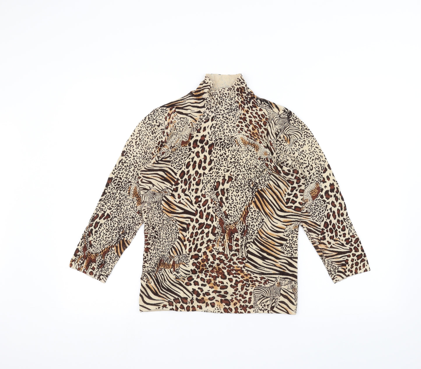 Claudia. C Womens Brown Animal Print  Basic T-Shirt Size M