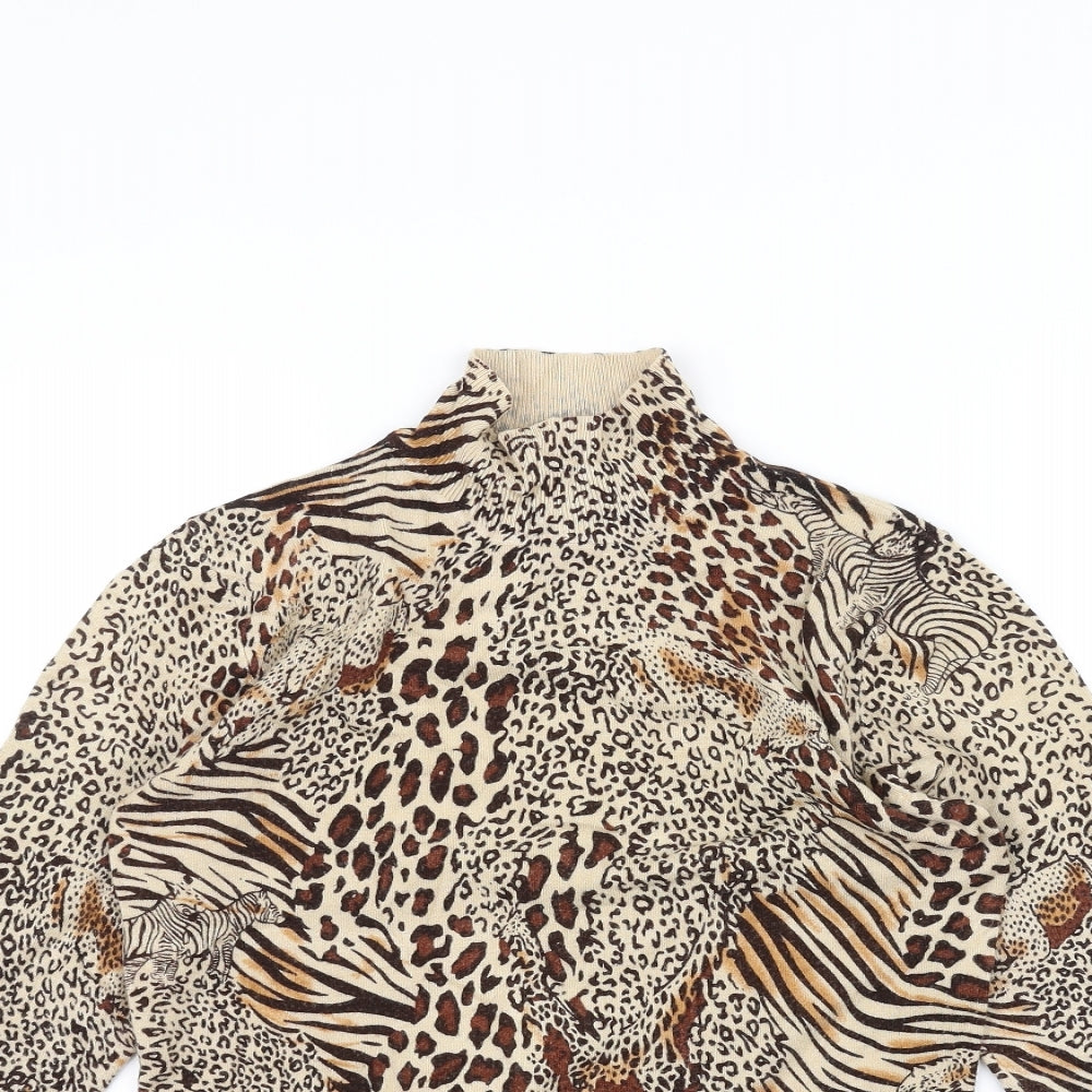 Claudia. C Womens Brown Animal Print  Basic T-Shirt Size M