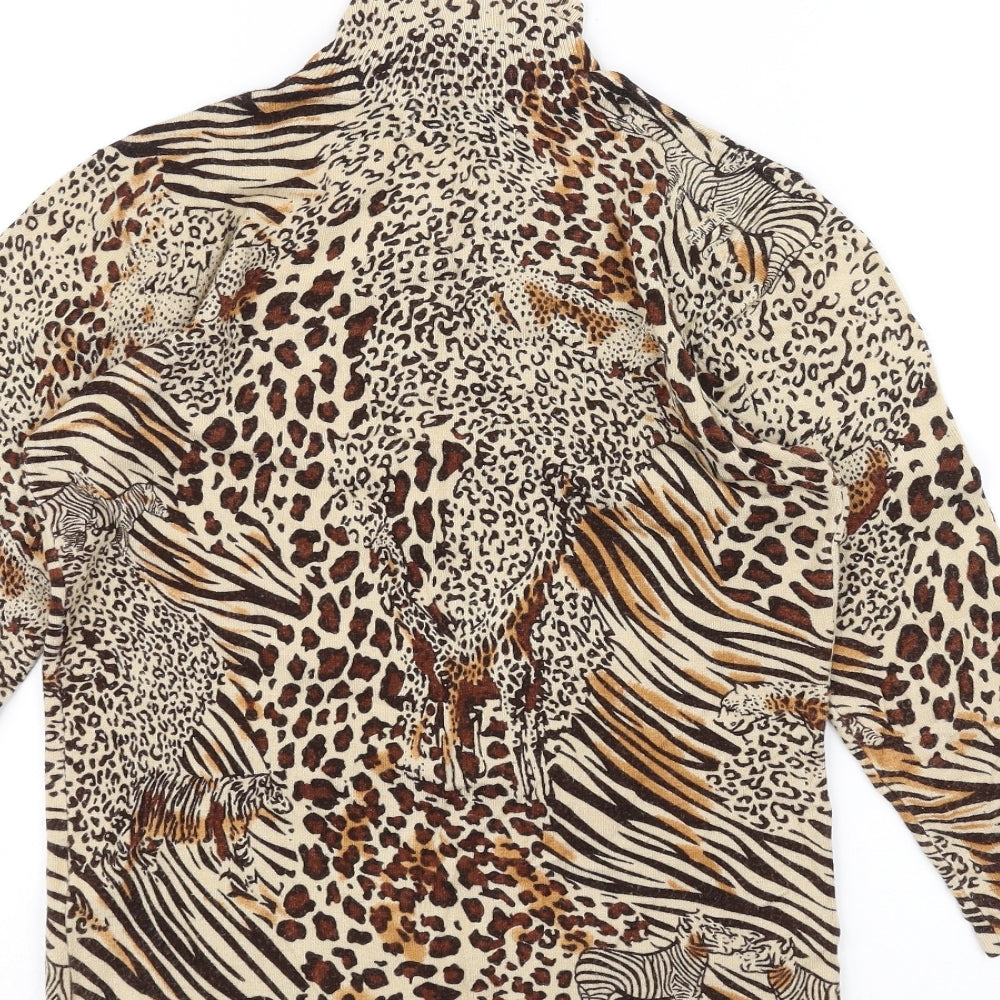 Claudia. C Womens Brown Animal Print  Basic T-Shirt Size M