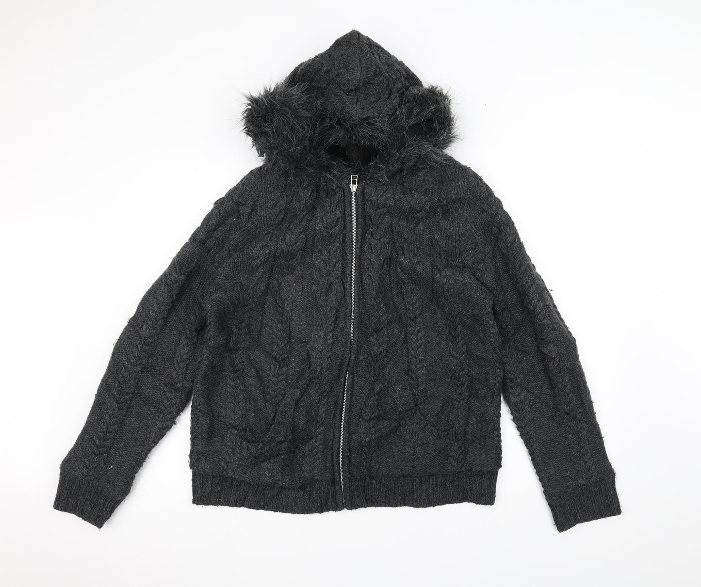 TU Womens Black  Knit Jacket Coatigan Size 20  - hooded