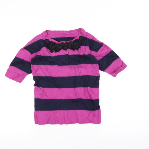 Preworn Womens Purple Striped  Basic T-Shirt Size 6