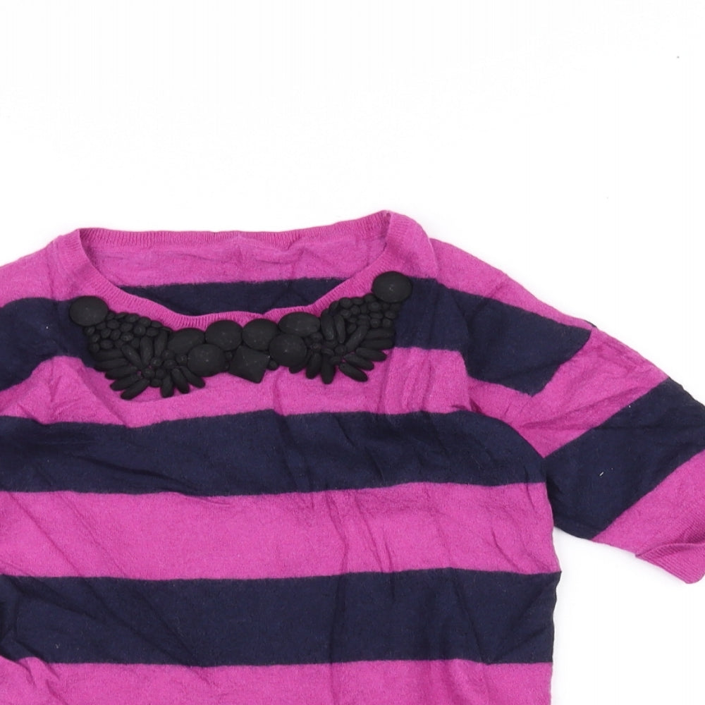 Preworn Womens Purple Striped  Basic T-Shirt Size 6