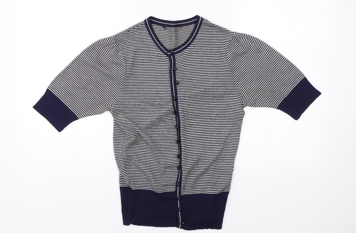 Dorothy Perkins Womens Blue Striped  Cardigan Jumper Size 10