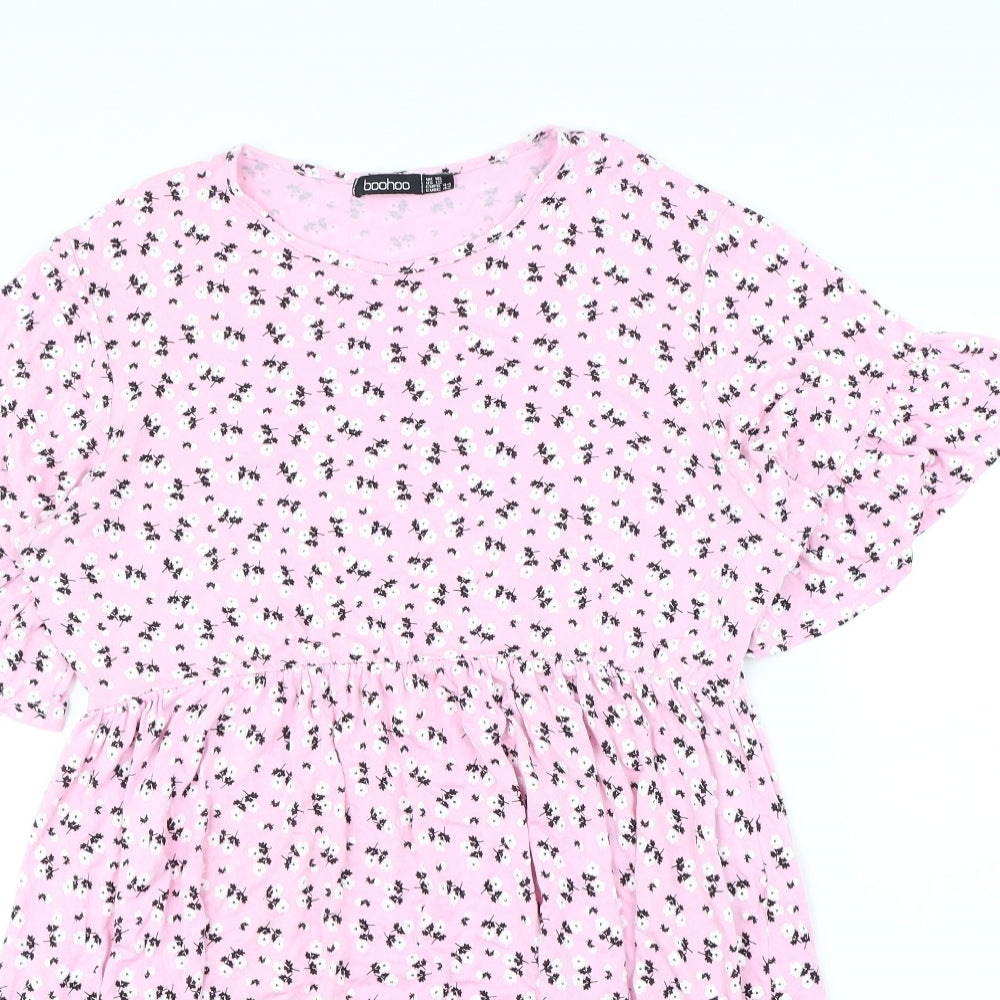 Boohoo Womens Pink Floral  Fit & Flare  Size 16