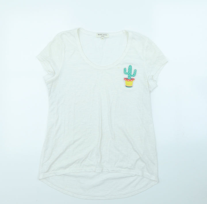 Brave Soul Womens White   Basic T-Shirt Size S  - Cactus
