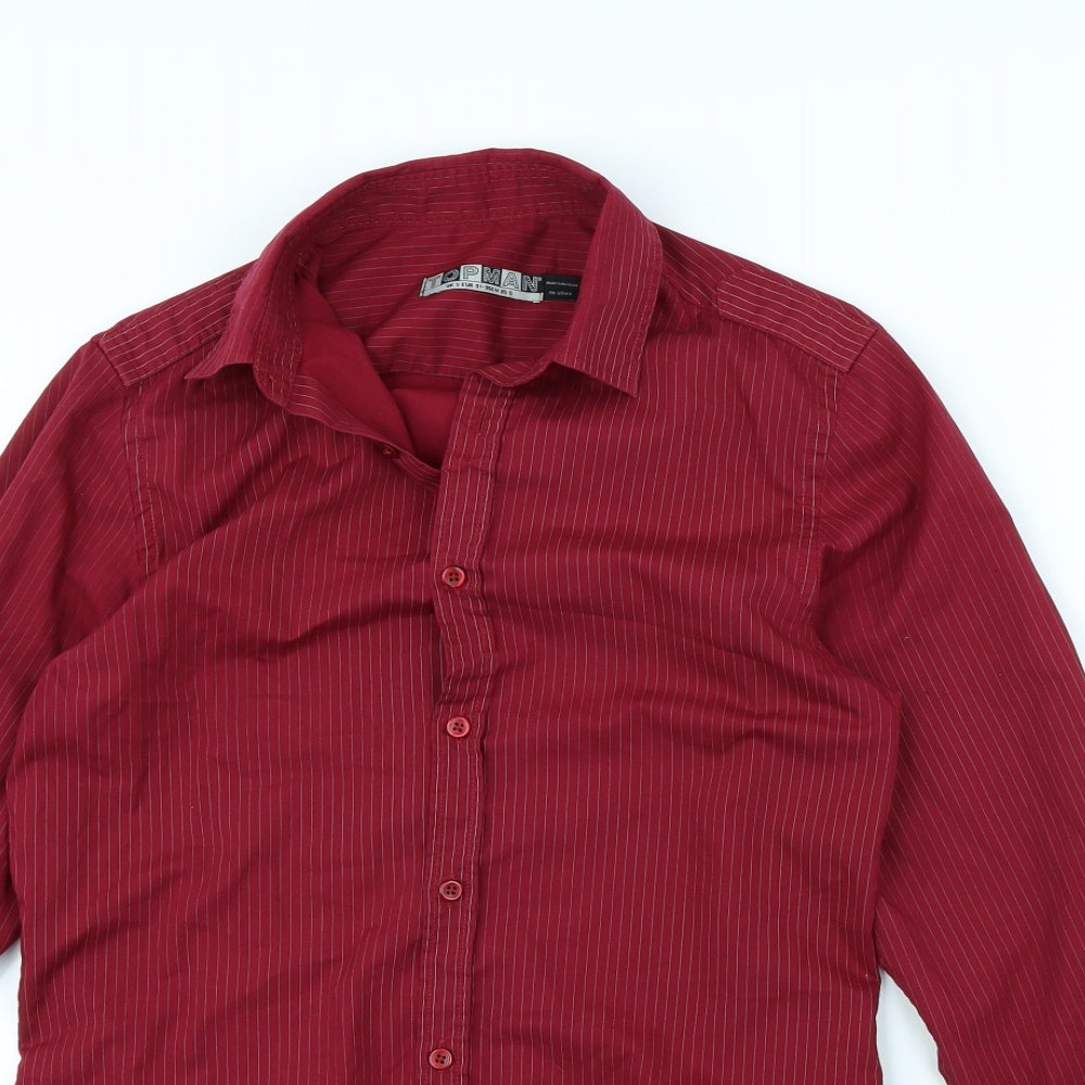 Topman Mens Red Striped   Dress Shirt Size S