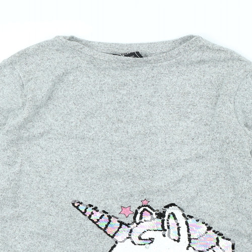 Preworn Girls Grey   Pullover Jumper Size 13 Years  - Unicorn