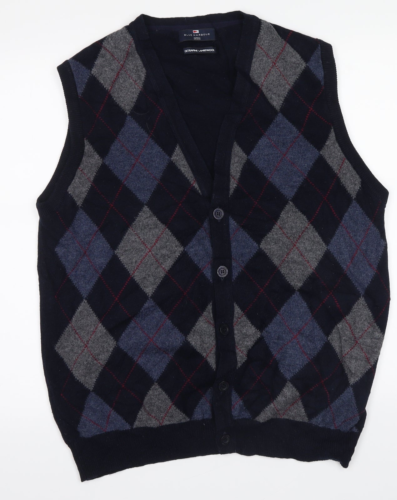 Blue Harbour Mens Blue Argyle/Diamond Knit Vest Jumper Size M