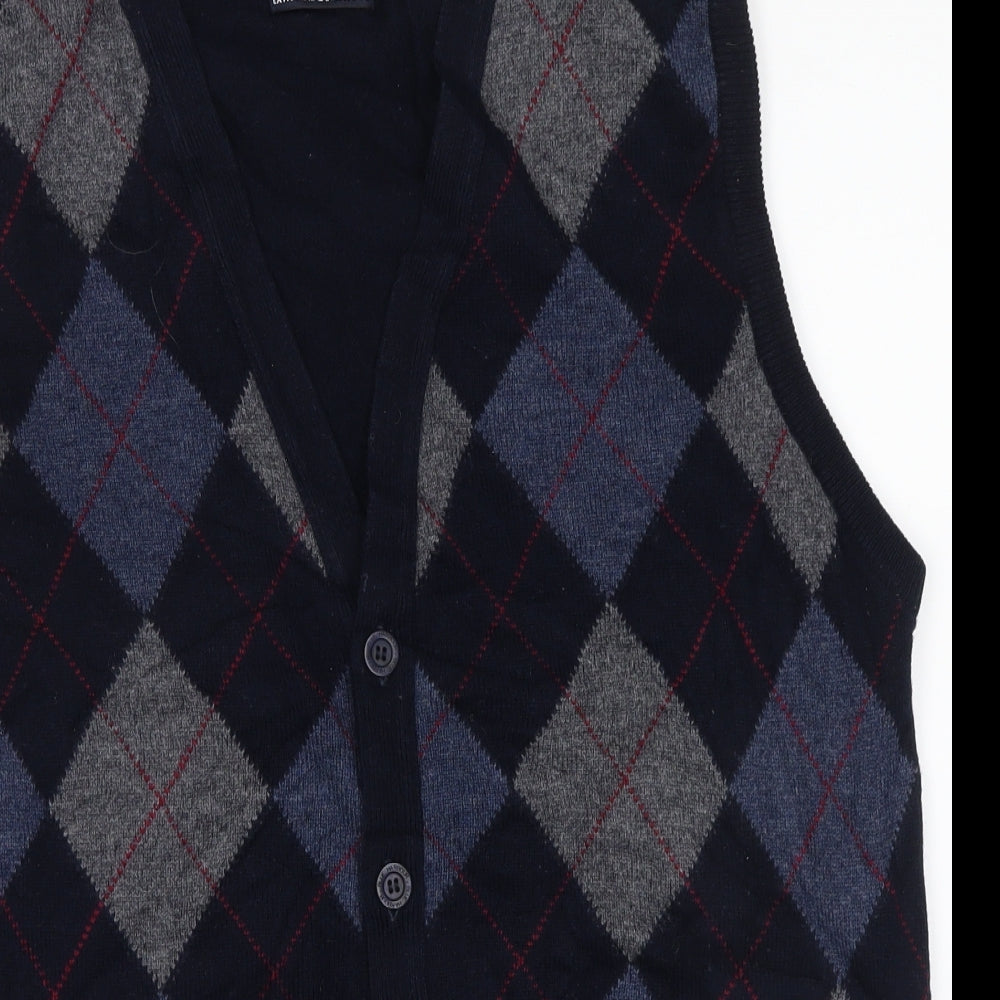 Blue Harbour Mens Blue Argyle/Diamond Knit Vest Jumper Size M