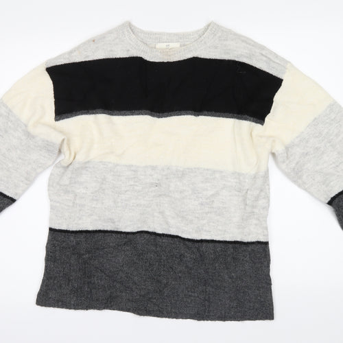 H&M Mens Grey Striped Knit Pullover Jumper Size S