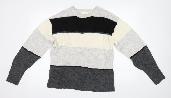 H&M Mens Grey Striped Knit Pullover Jumper Size S
