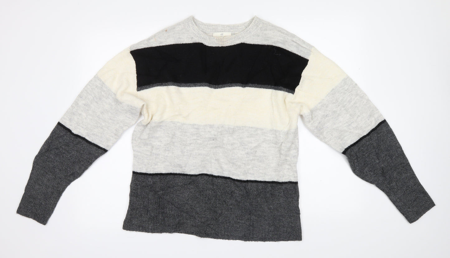 H&M Mens Grey Striped Knit Pullover Jumper Size S