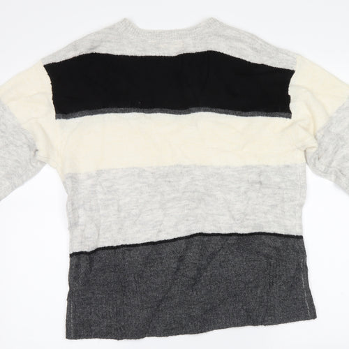 H&M Mens Grey Striped Knit Pullover Jumper Size S