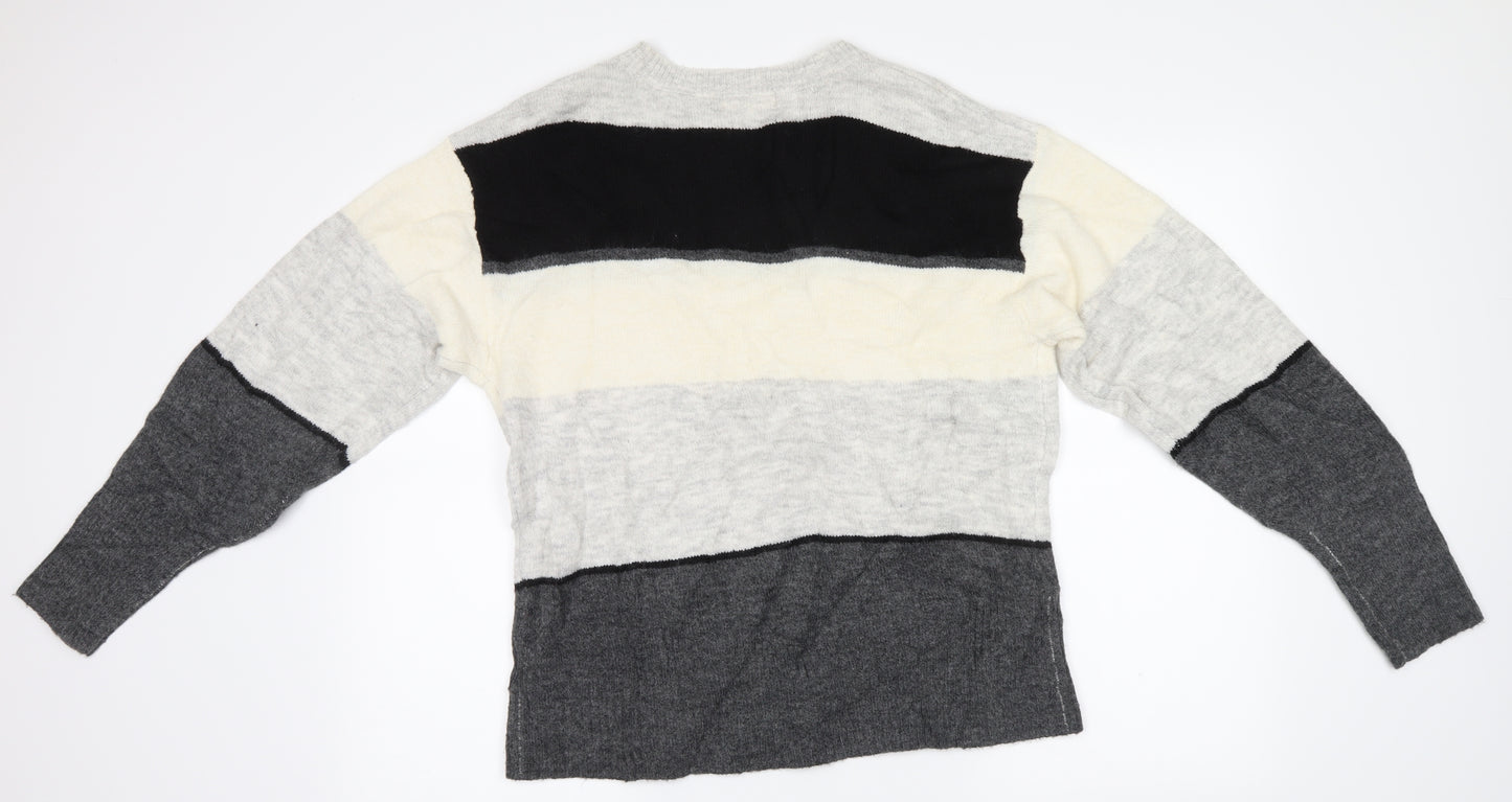H&M Mens Grey Striped Knit Pullover Jumper Size S