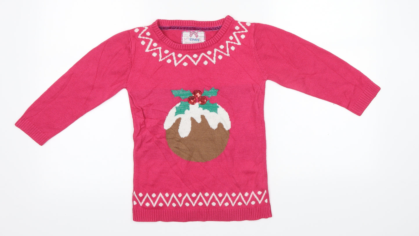 Young Dimension Girls Pink   Pullover Jumper Size 5-6 Years  - Christmas
