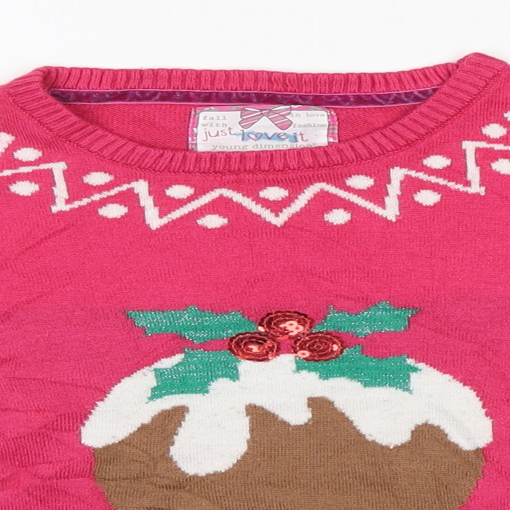 Young Dimension Girls Pink   Pullover Jumper Size 5-6 Years  - Christmas
