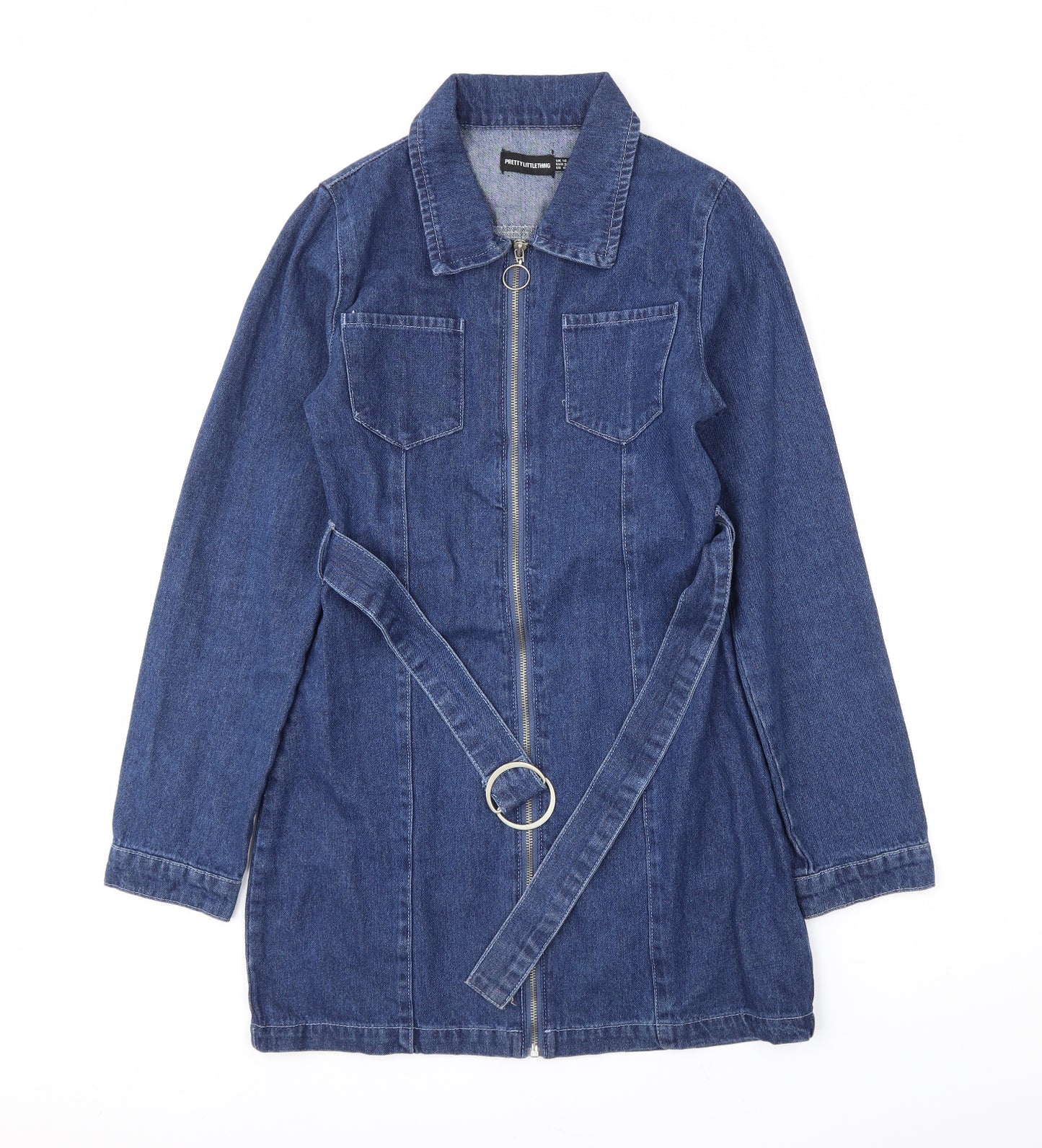 PRETTYLITTLETHING Womens Blue  Denim Jacket Dress  Size 10  - .