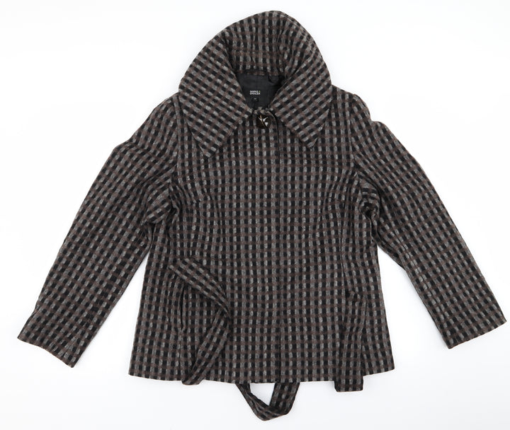 m&s Womens Brown Check  Overcoat Jacket Size 14