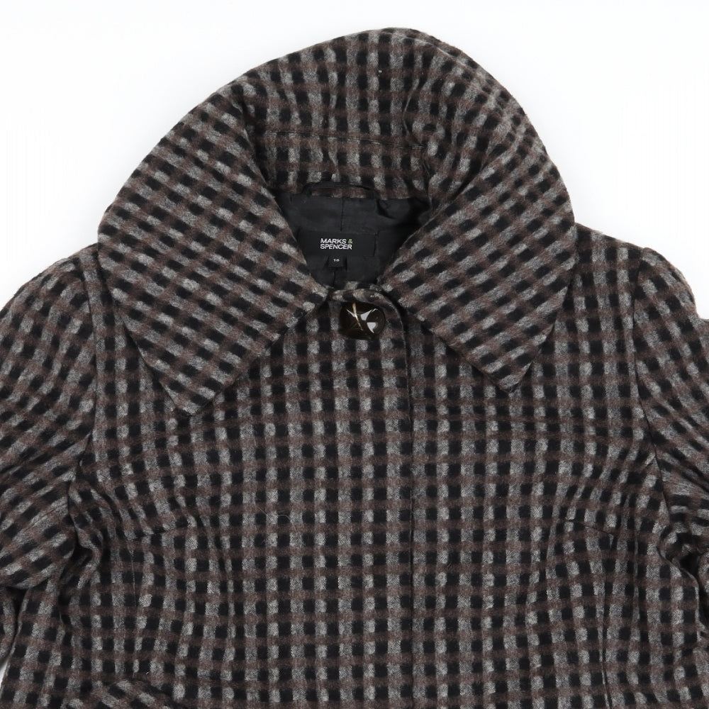 m&s Womens Brown Check  Overcoat Jacket Size 14