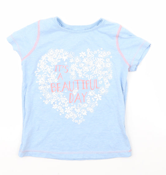 Front view of Nutmeg girls’ blue basic t-shirt, size 5, years