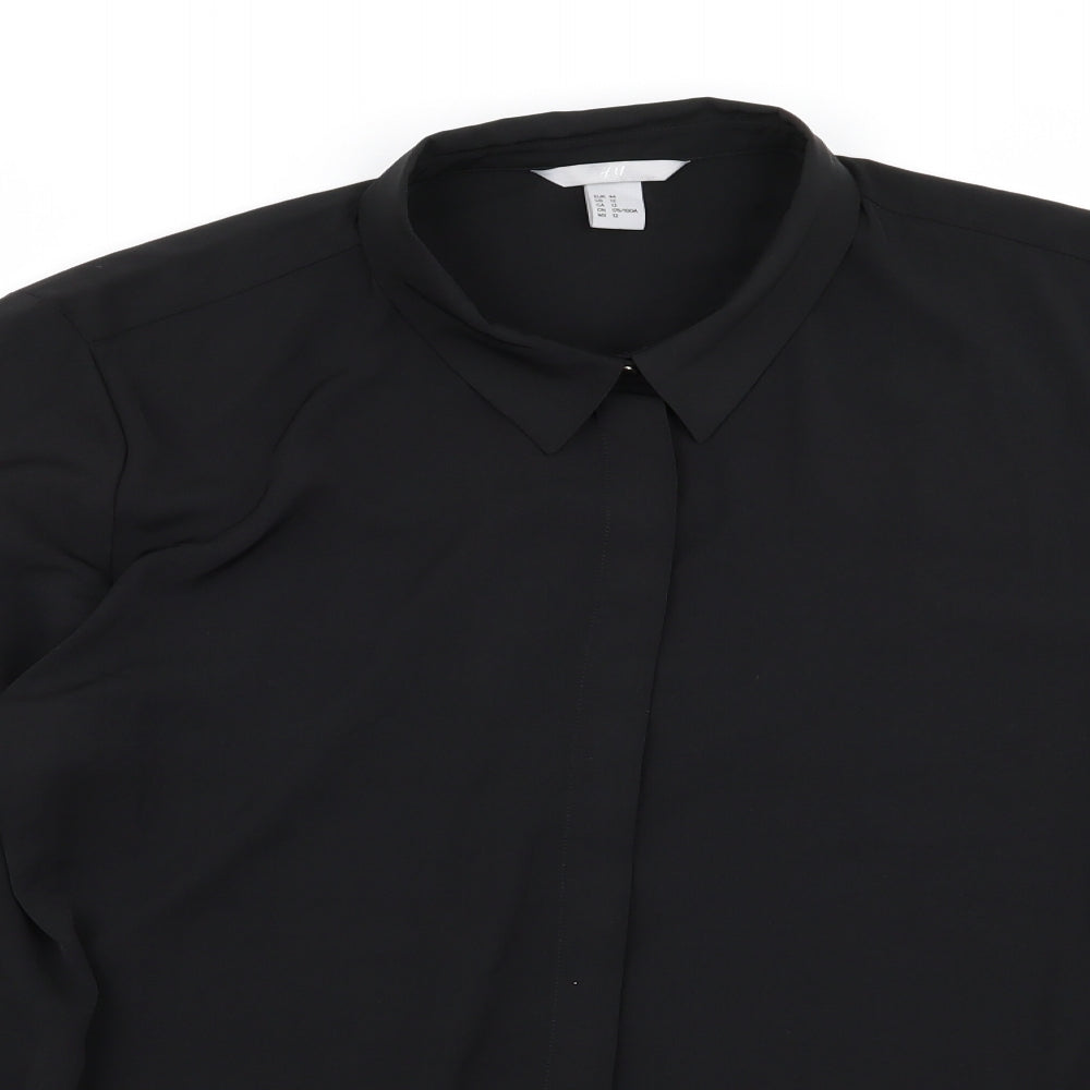 H&M Womens Black   Basic Button-Up Size 14