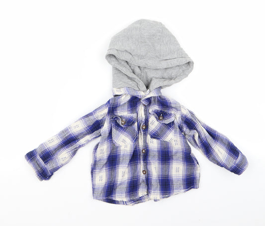 Front view of Preworn Baby Blue Check Jacket, size 12, Months