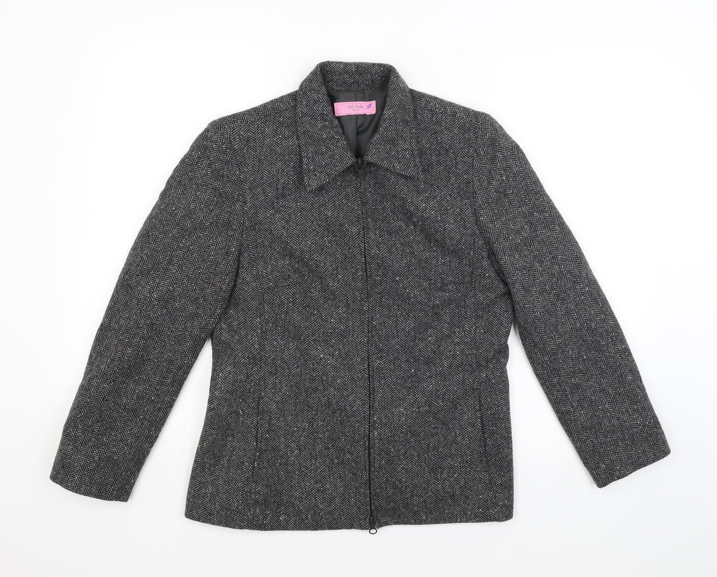 Eddy Taylor Woman Womens Grey Herringbone  Jacket Blazer Size 10