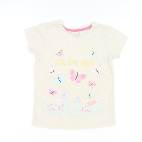 Primark Girls Beige Floral Jersey Basic T-Shirt Size 6-7 Years