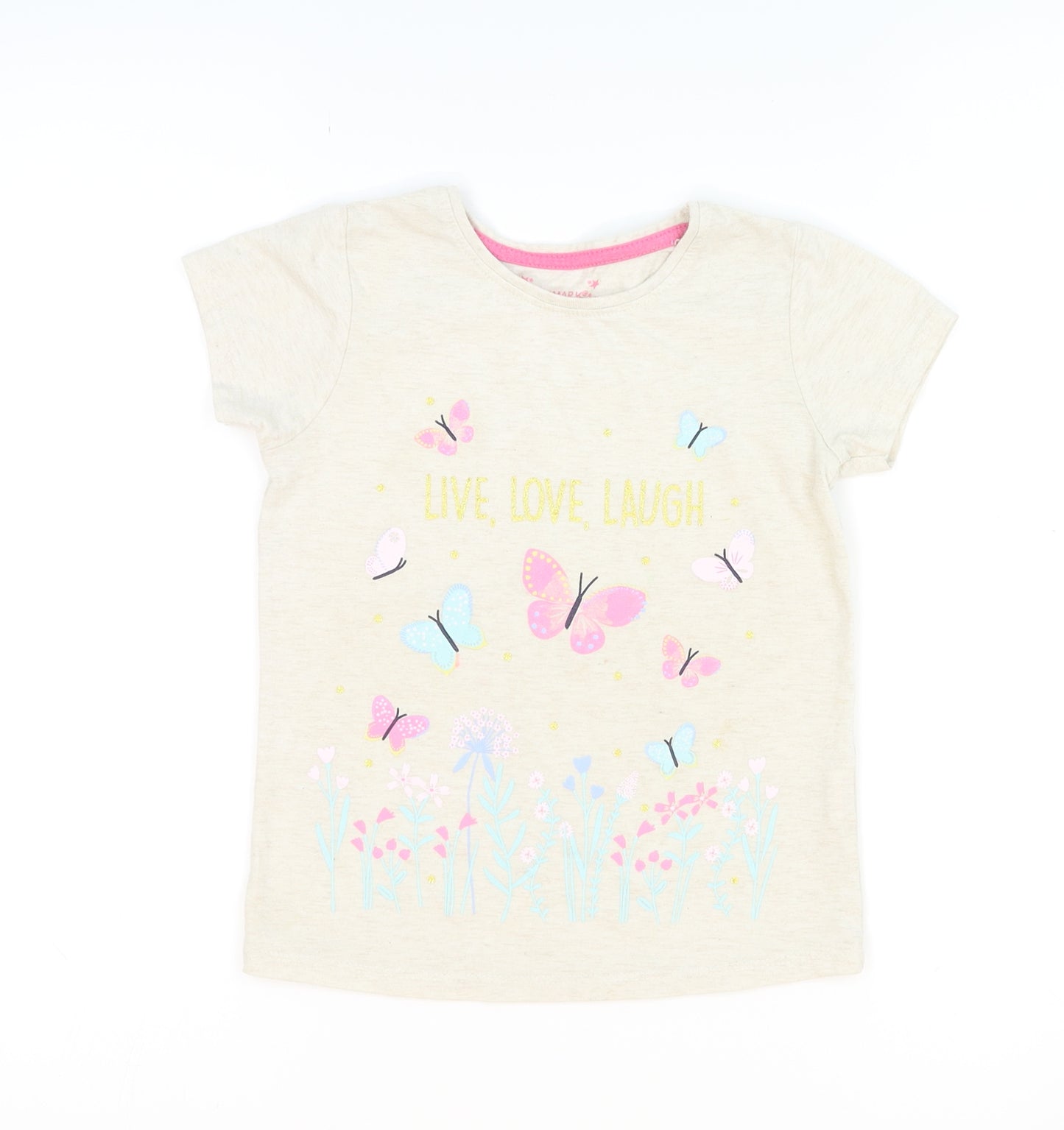 Primark Girls Beige Floral Jersey Basic T-Shirt Size 6-7 Years