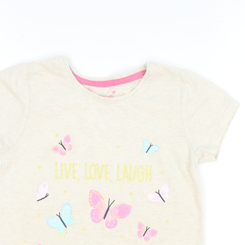 Primark Girls Beige Floral Jersey Basic T-Shirt Size 6-7 Years