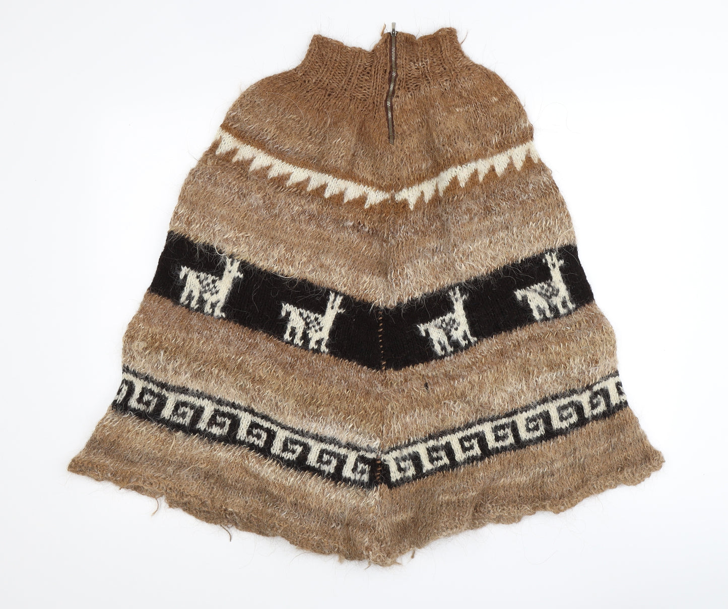 Preworn Womens Brown Geometric Knit Cape Jumper Size M  - Poncho
