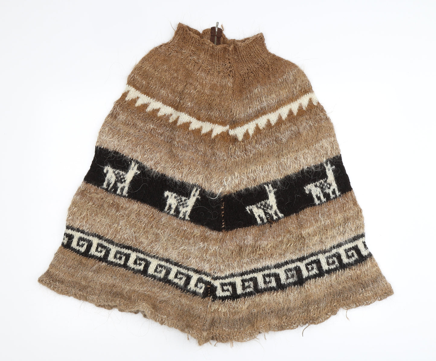 Preworn Womens Brown Geometric Knit Cape Jumper Size M  - Poncho