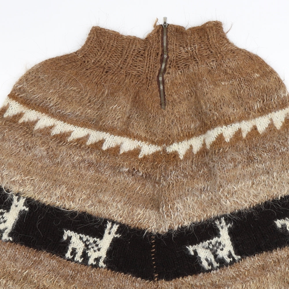 Preworn Womens Brown Geometric Knit Cape Jumper Size M  - Poncho